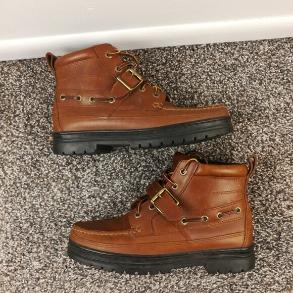 Polo Ralph Lauren Sport Leather Ankle Hiking Boots Buckle Lace Up Mens 8.5 B - Picture 5 of 9